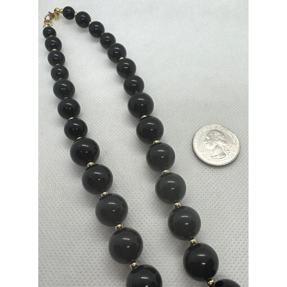 Vintage Monet Signed Graduated Round Black‎ Plastic Beaded 19'' Necklace Retro